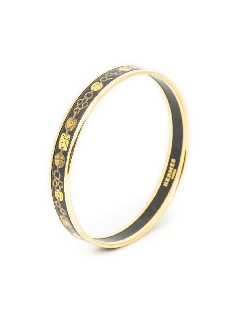Hermes Enamel Bangle Black Brown Yellow Chain Motif Bracelet
